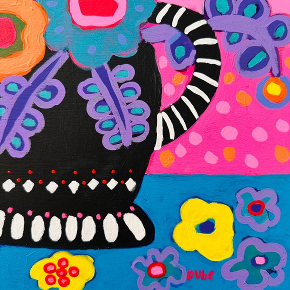 Original Painting Colorful Collectible Flowers 12" x 12" Wood One-of-a-Kind - Picture 6 of 8